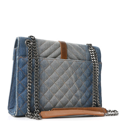 Saint Laurent Denim Mixed Matelasse Triquilt Medium Monogram Envelope Satchel Blue 2 of 9