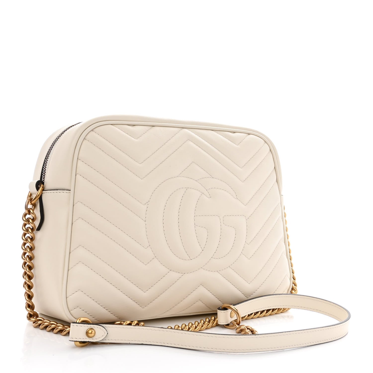 Gucci Calfskin Matelasse Medium GG Marmont Chain Shoulder Bag Mystic White 3 of 9