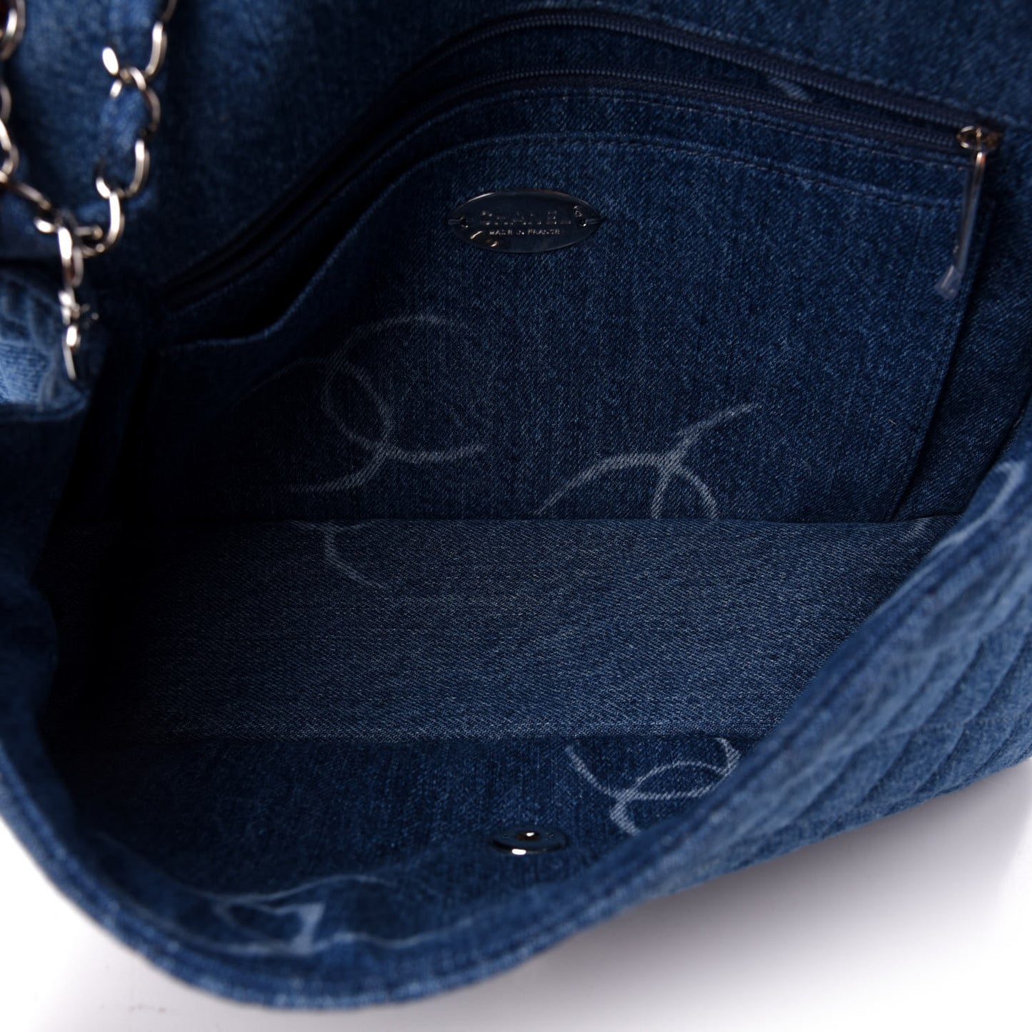 Denim Quilted CC Print Jumbo Single Flap Blue