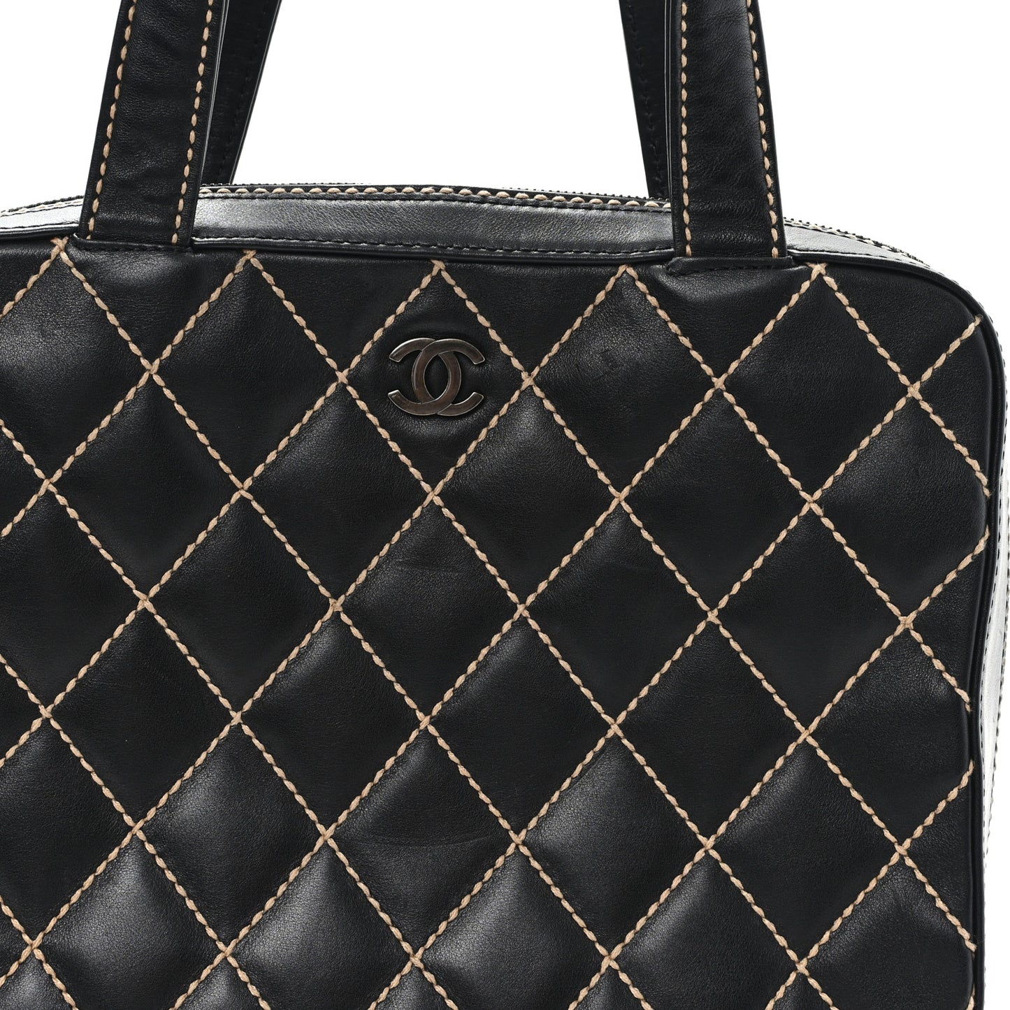 Calfskin Wild Stitch Vertical Top Handle Bag Black