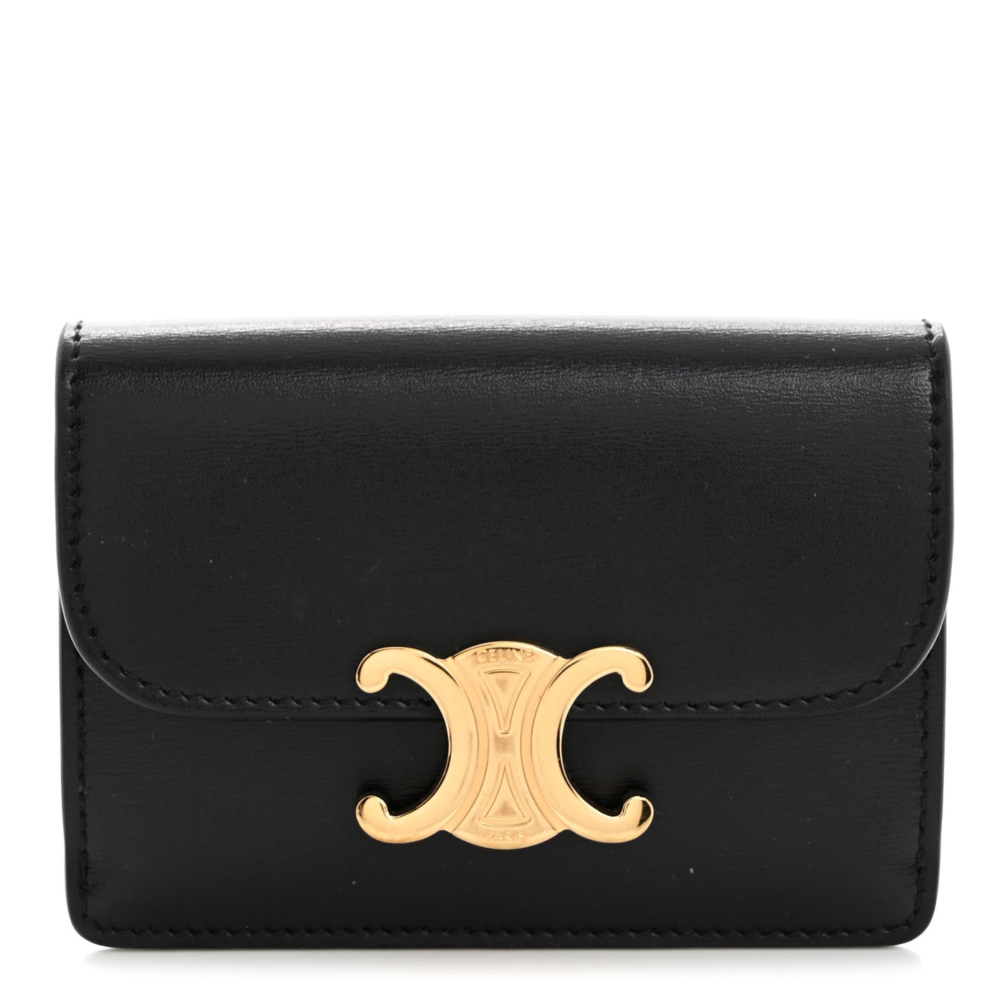 Shiny Calfskin Triomphe Flap Card Holder Black