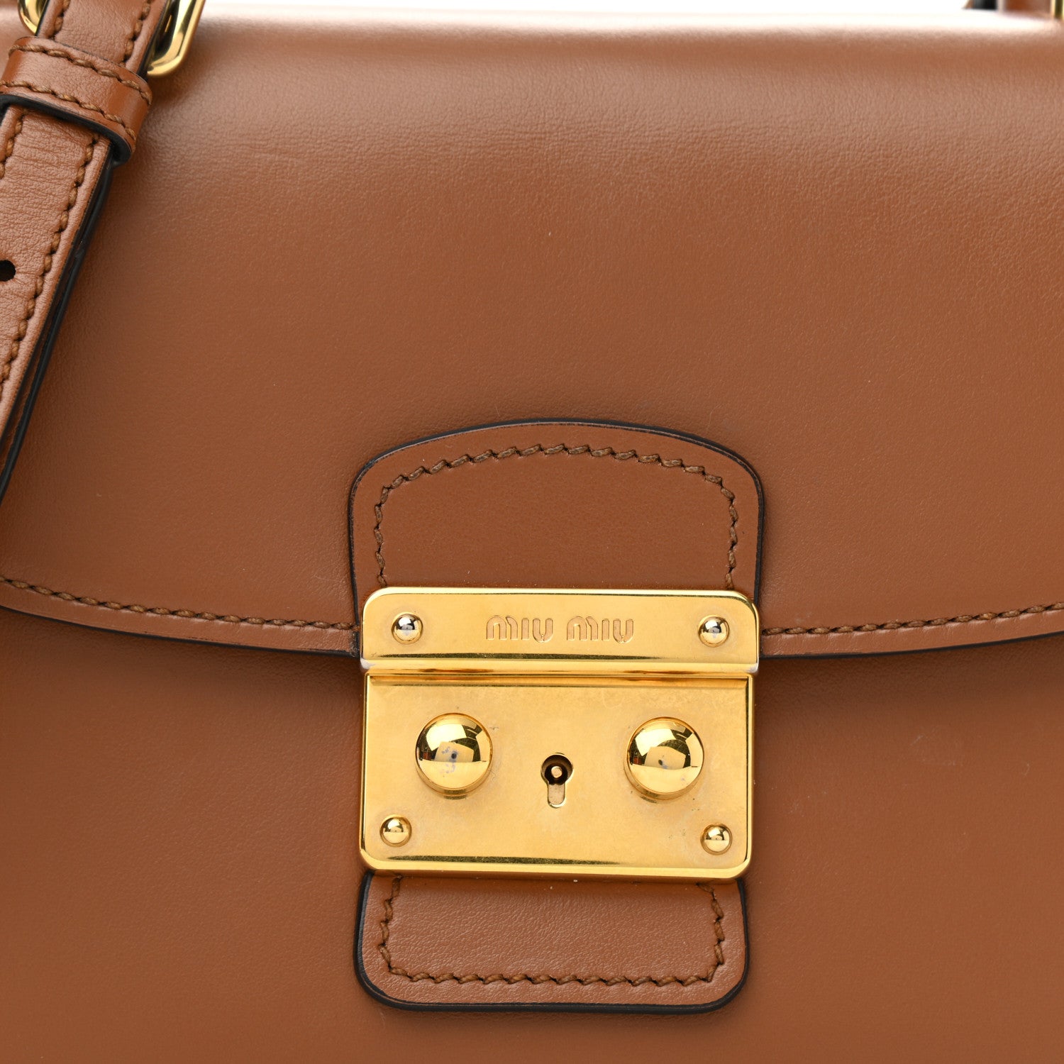 Miu Miu City Calf Lock Shoulder Bag Cognac 7 of 12
