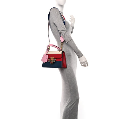 Gucci Calfskin Sylvie Web Small Queen Margaret Top Handle Bag Blue Agata Hibiscus Red Mystic White Sugar Pink 2 of 13