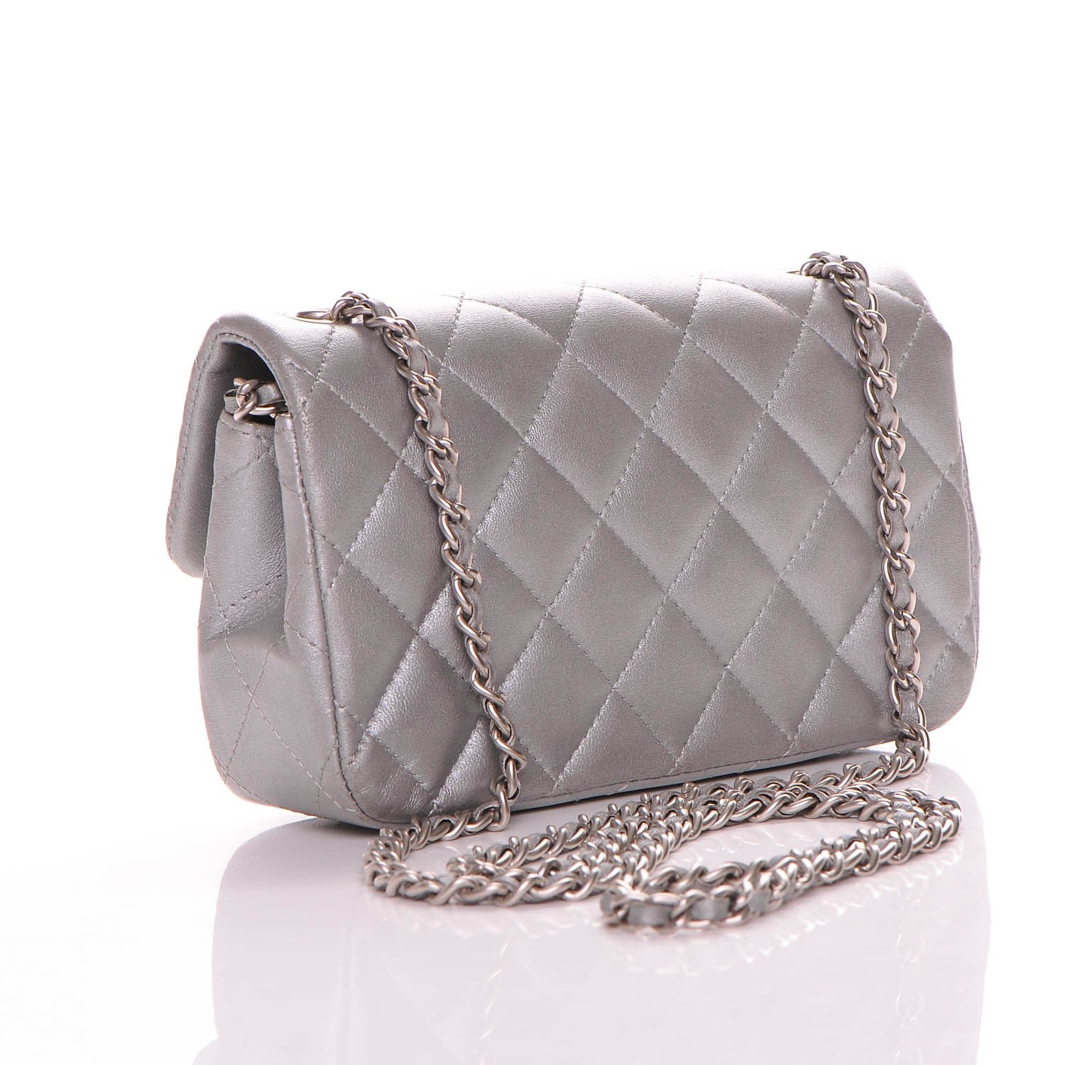 Chanel Metallic Lambskin Quilted Extra Mini Rectangular Flap Silver 4 of 8