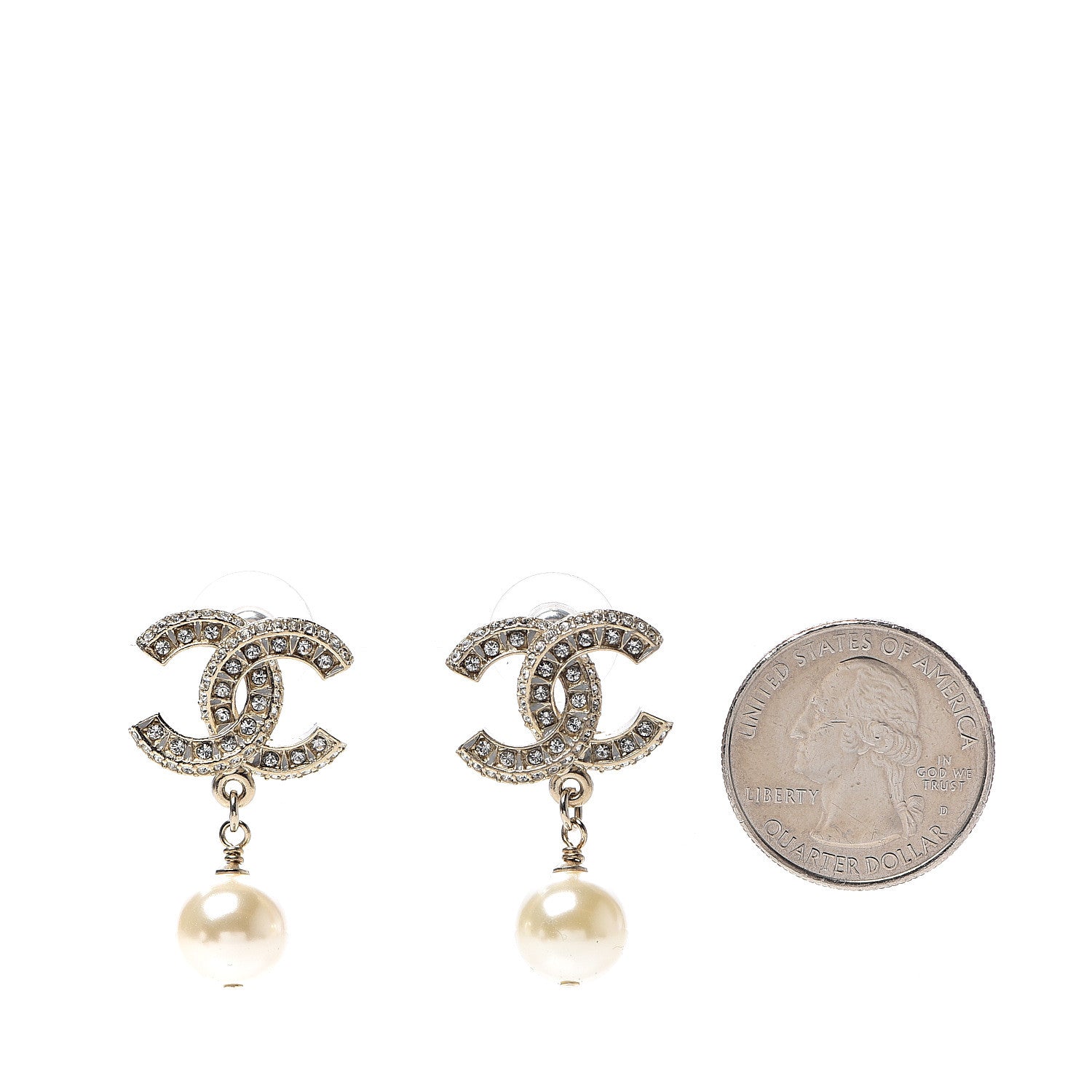 Chanel Crystal Pearl CC Drop Earrings Gold 2 of 5
