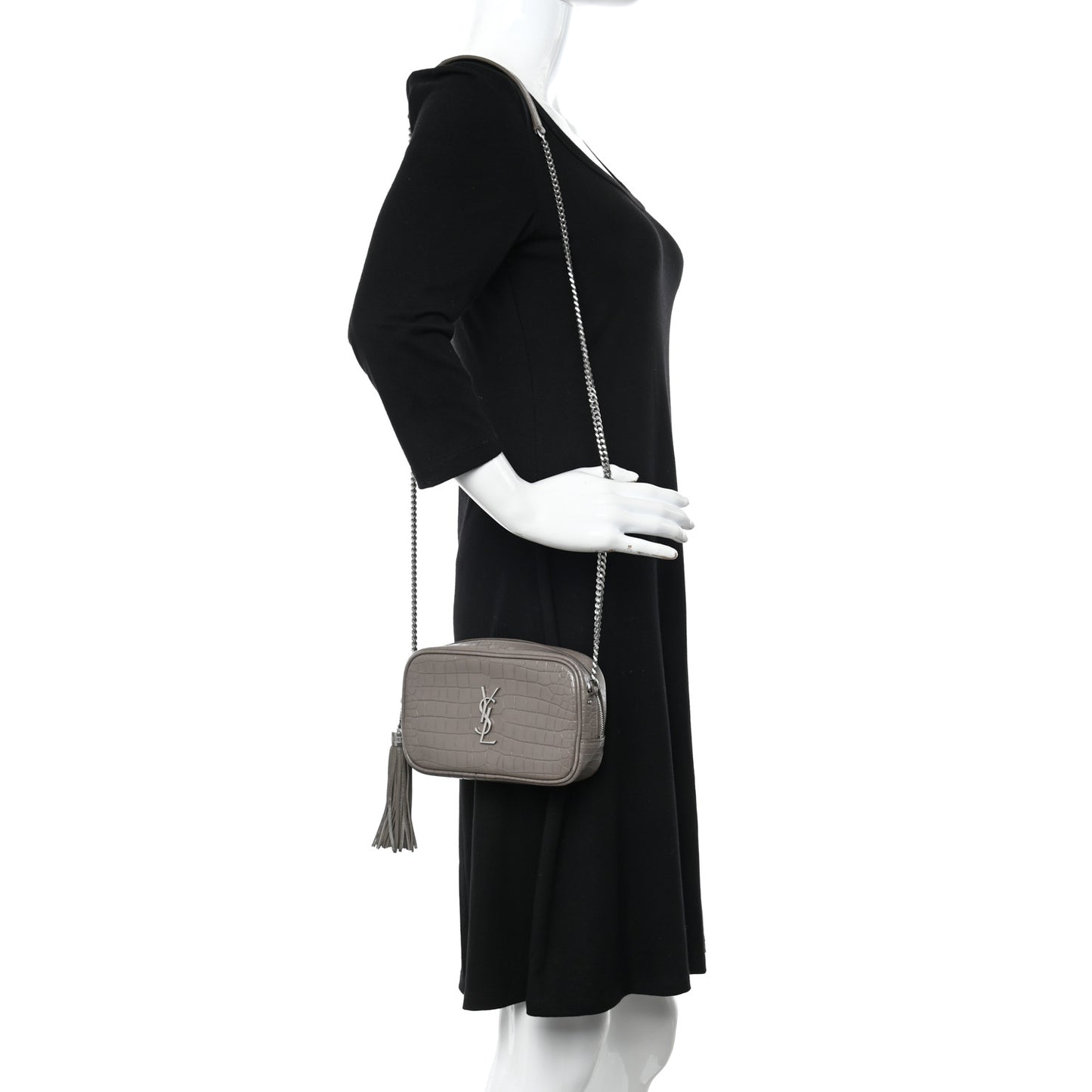 Calfskin Crocodile Embossed Monogram Mini Lou Camera Bag Fog