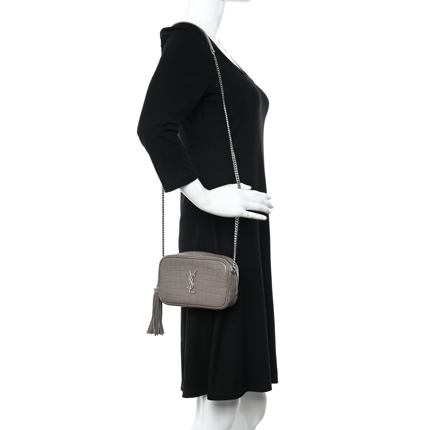 Saint Laurent Calfskin Crocodile Embossed Monogram Mini Lou Camera Bag Fog 2 of 13