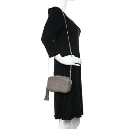 Saint Laurent Calfskin Crocodile Embossed Monogram Mini Lou Camera Bag Fog 2 of 13
