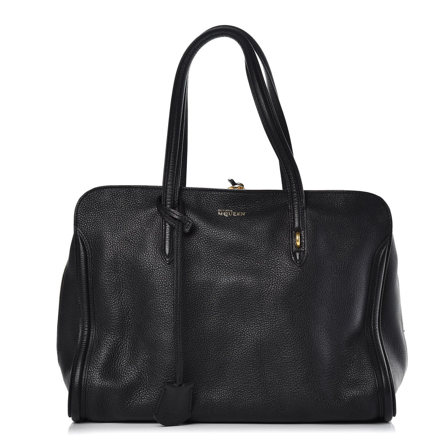 Pebbled Calfskin Large Skull Padlock Zip Around Tote Black