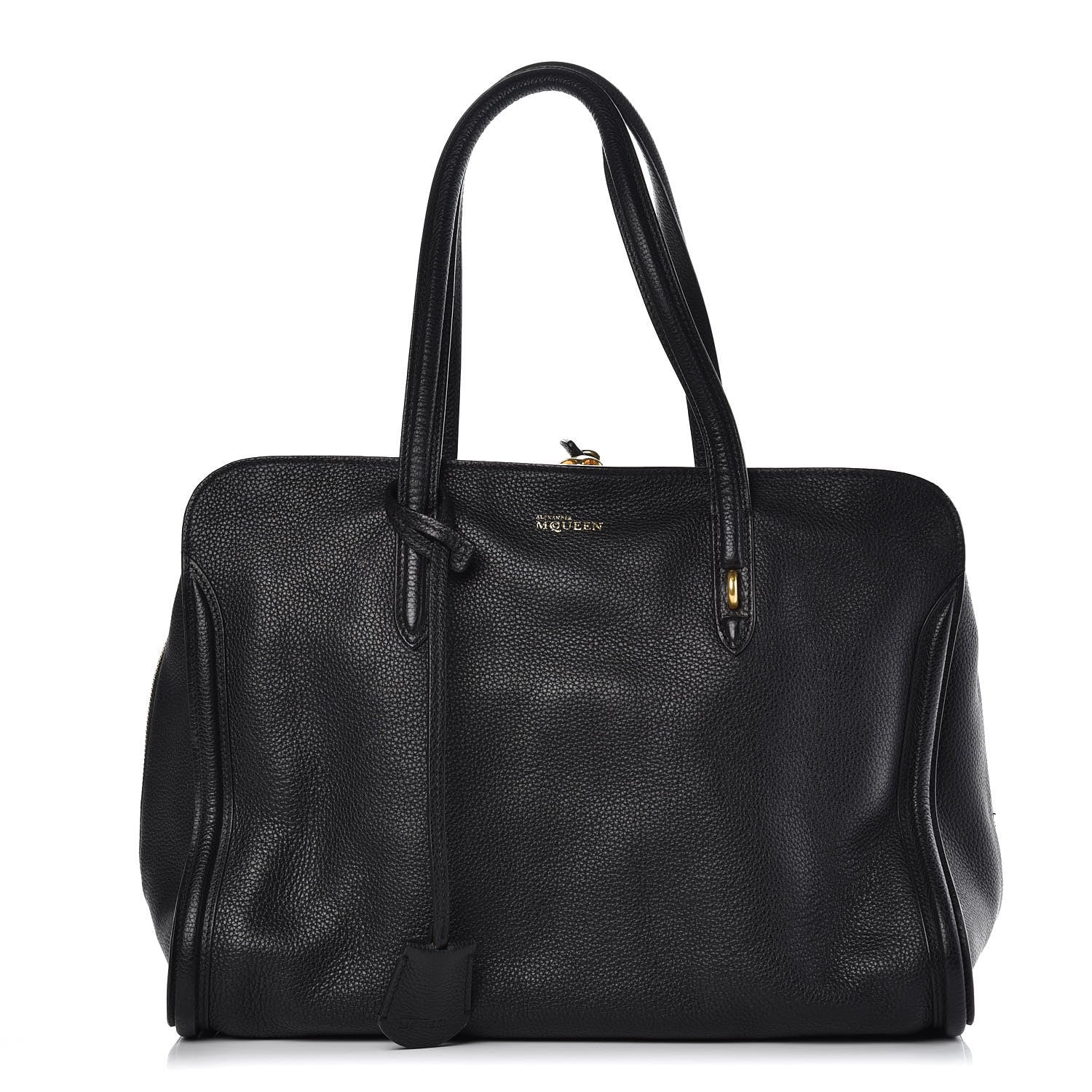 Alexander McQueen Pebbled Calfskin Large Skull Padlock Zip Around Tote Black 1 of 13