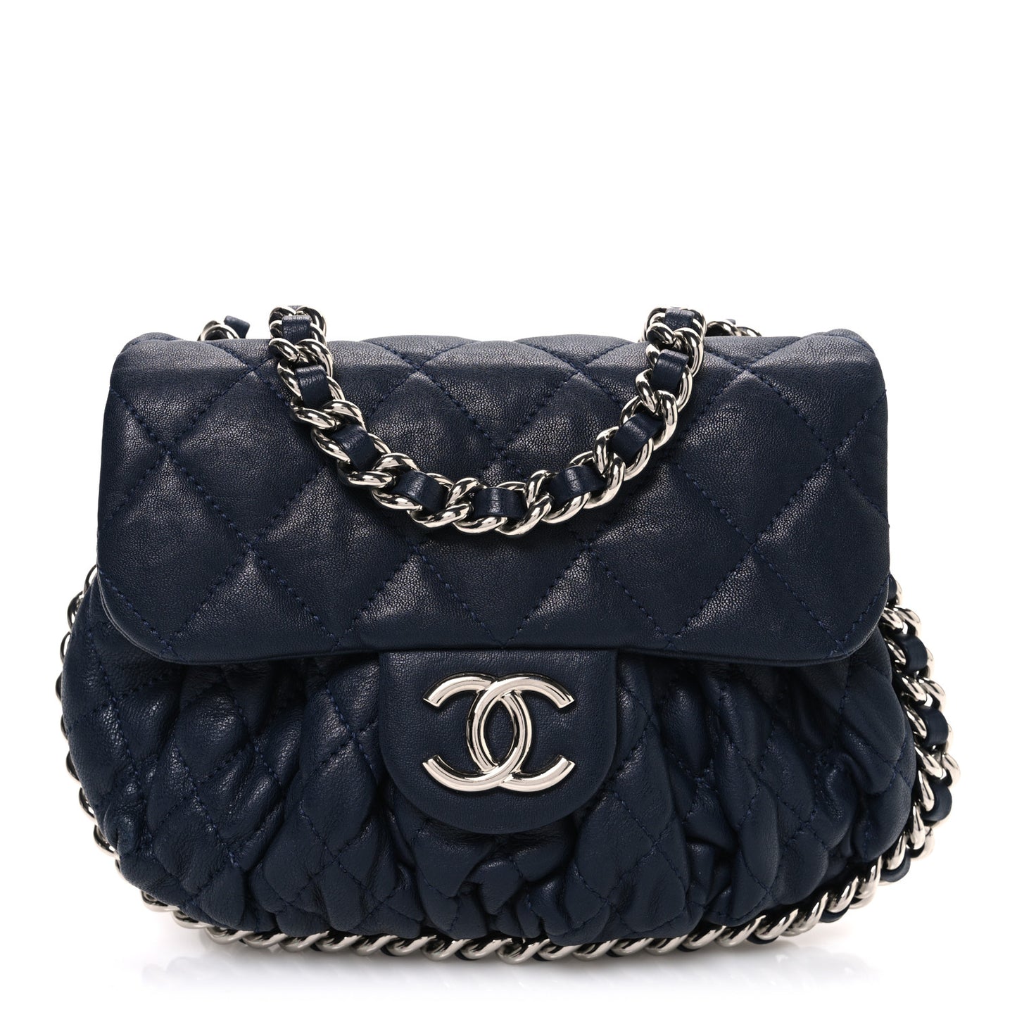 Washed Lambskin Quilted Mini Chain Around Messenger Navy Blue