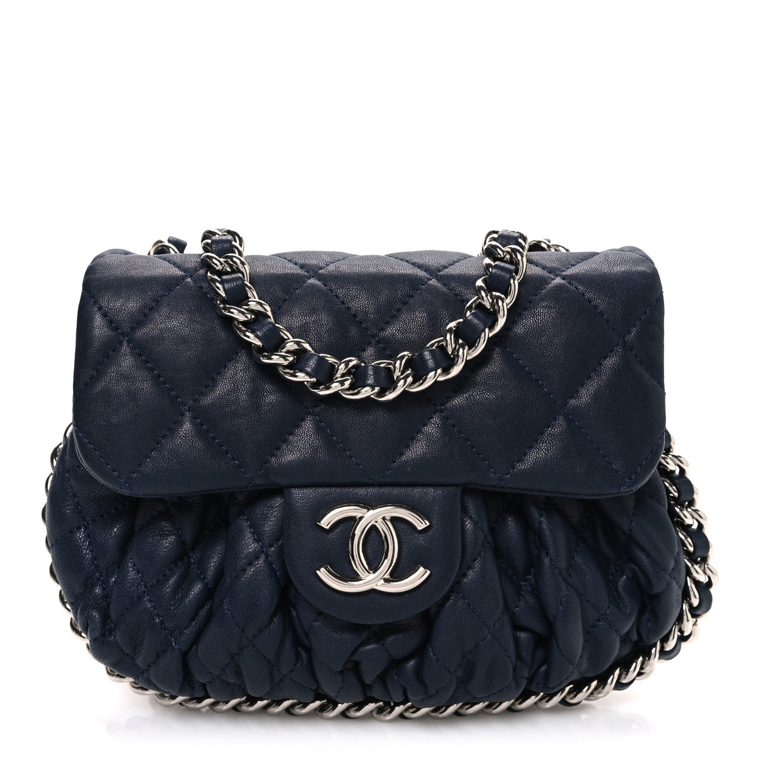 Chanel Washed Lambskin Quilted Mini Chain Around Messenger Navy Blue 1 of 10