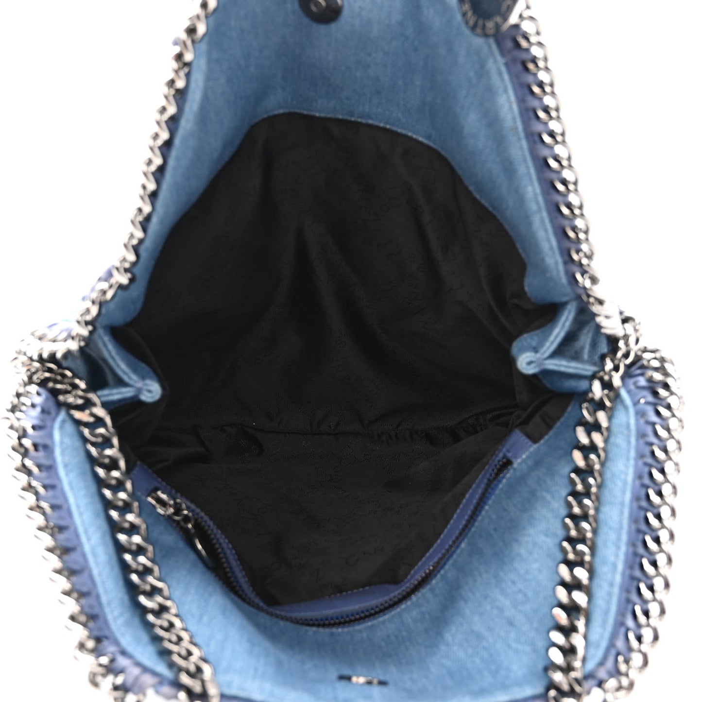 Eco Denim Embroidered Zigarette Falabella Fold Over Tote Blue