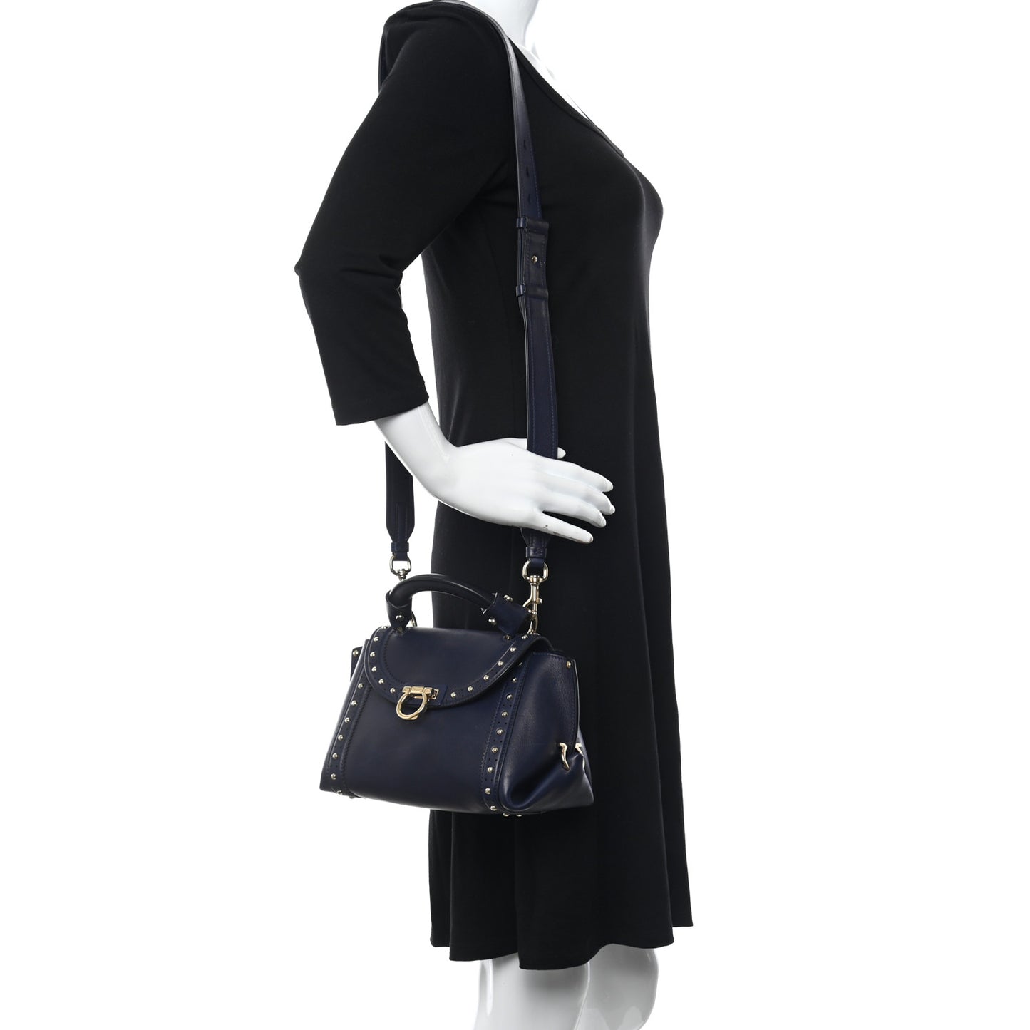 Calfskin Studded Sofia Satchel Navy