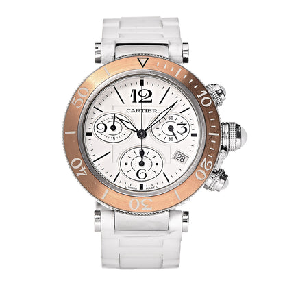 Cartier Stainless Steel 18K Pink Gold Rubber 37mm Pasha C Seatimer Quartz Watch White 1 of 8