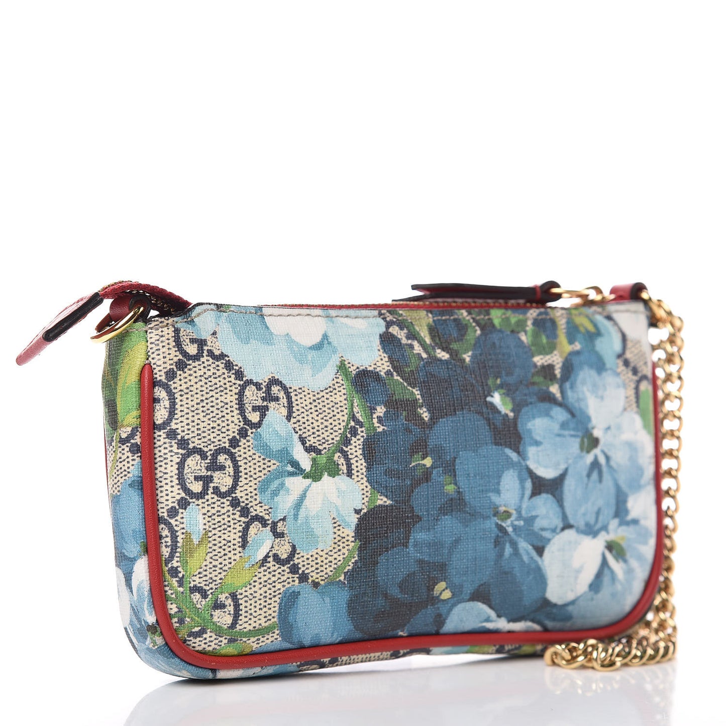 GG Supreme Monogram Blooms Mini Chain Bag Beige Blue Navy Hibiscus Red