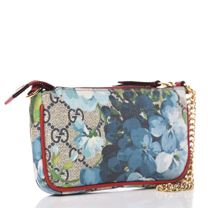 Gucci GG Supreme Monogram Blooms Mini Chain Bag Beige Blue Navy Hibiscus Red 3 of 8