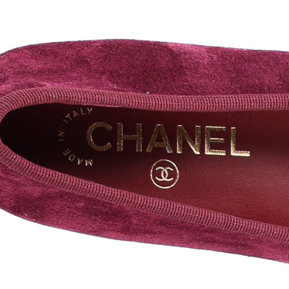Chanel Suede Calfskin Patent Cap Toe CC Ballerina Flats 36 Burgundy 7 of 10