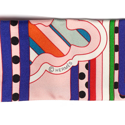 Hermes Silk Faubourg Rainbow Twilly Rose Pale Rouge Vert 3 of 4