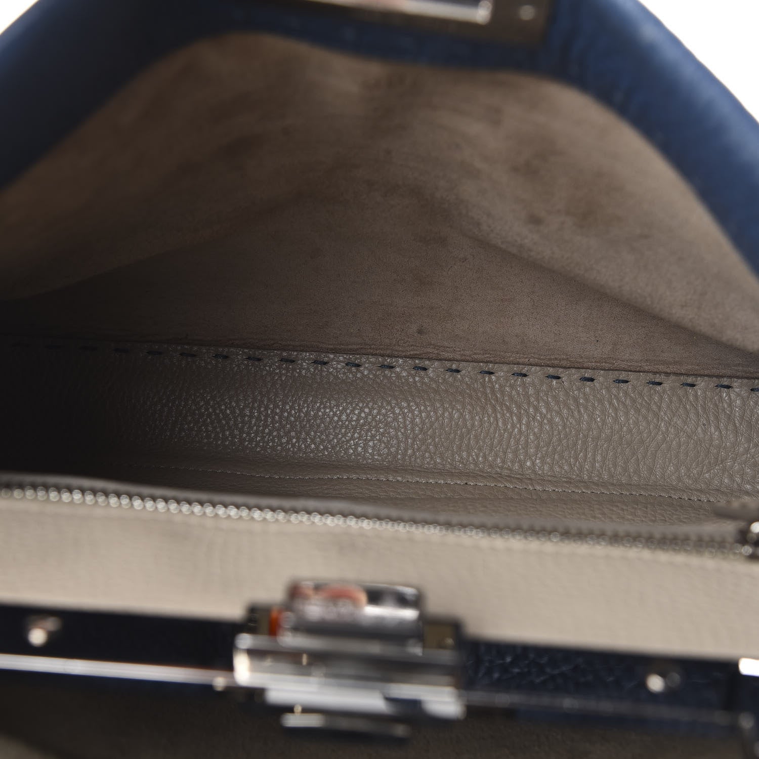 Fendi Cuoio Romano Selleria Bi-Color Medium Peekaboo Iconic Satchel Blue Latte 5 of 11