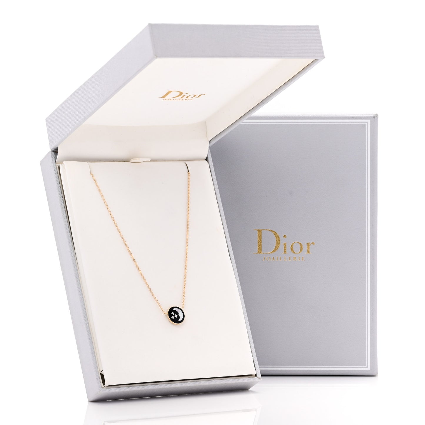 18K Yellow White Gold Diamond Black Onyx Mother of Pearl Rose Celeste Pendant Necklace