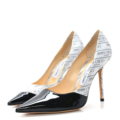 Jimmy Choo Patent Jacquard Love Logo 100 Icon Pumps 37 Black White 3 of 8