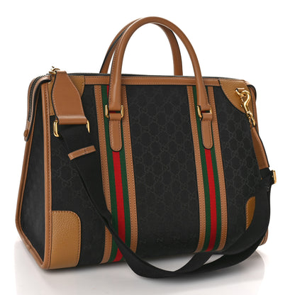Gucci Monogram Textured Dollar Calfskin Web Large Bauletto Duffle Top Handle Bag Black Koi Beige 3 of 9