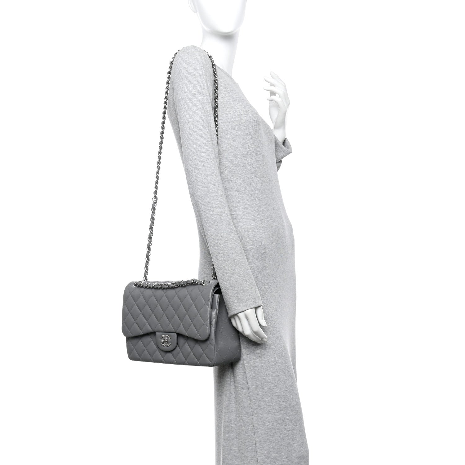 Chanel Caviar Quilted Jumbo Double Flap Grey 2 of 11