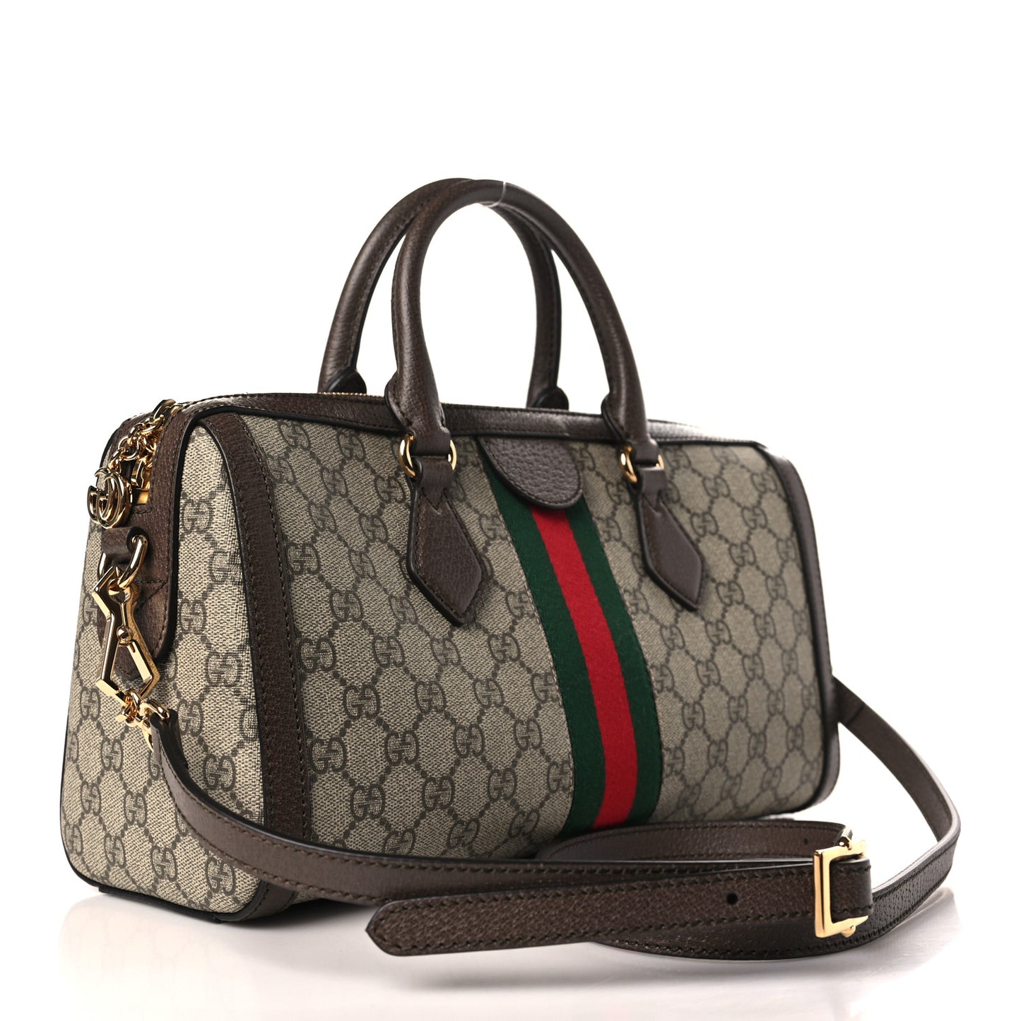 GG Supreme Monogram Textured Dollar Calfskin Web Medium Ophidia Boston Beige Ebony New Acero