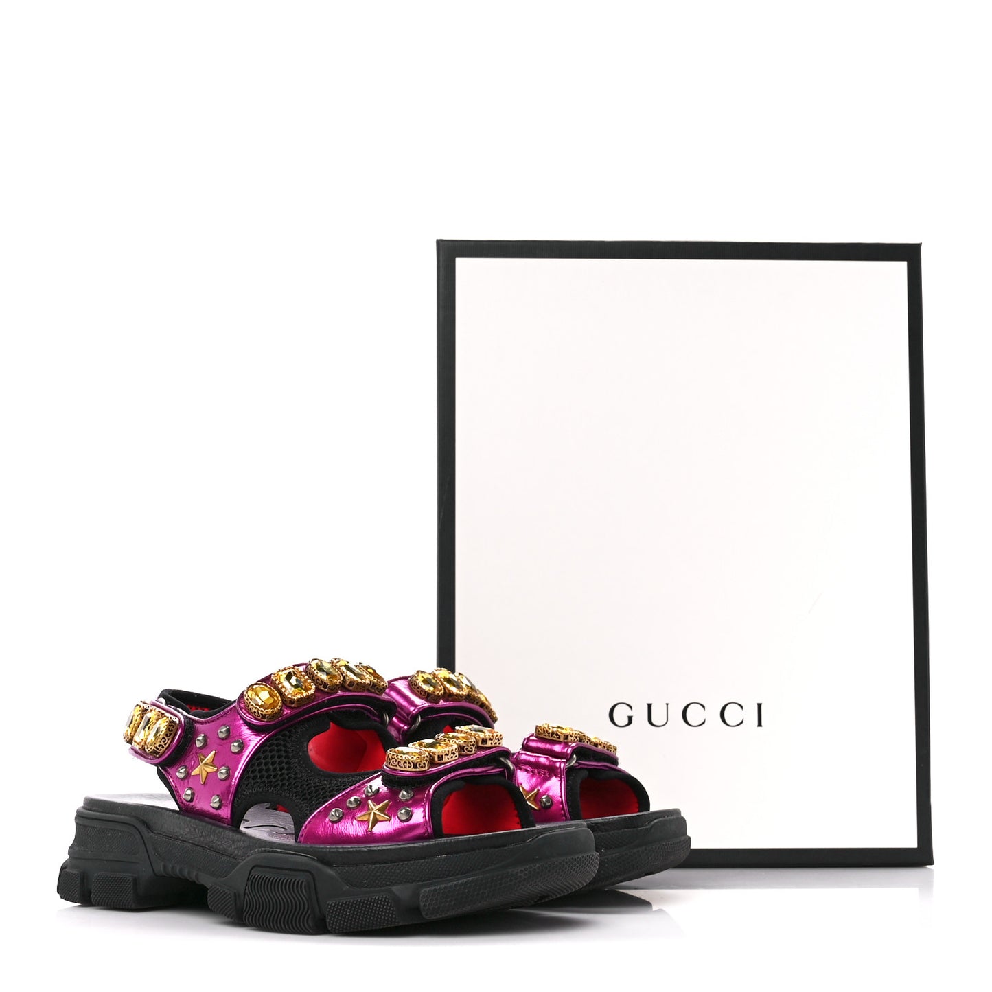 Nappa Mesh Crystal Embellished Studded Womens Aguru Sandals 38 Pink Black