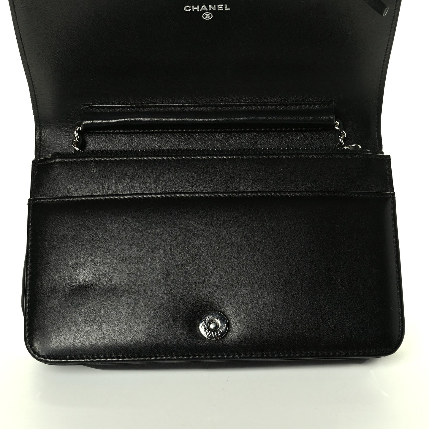Calfskin Quilted Boy Wallet On Chain WOC Black