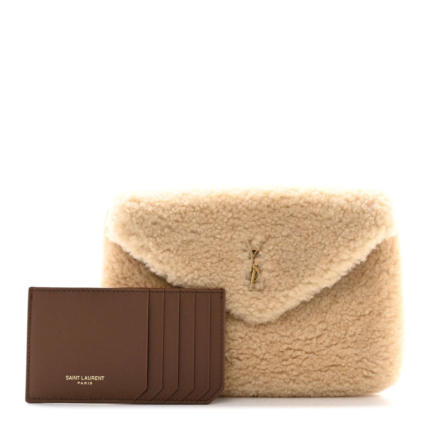 Shearling Quilted Monogram Loulou Puffer Pouch Clutch Natural Beige Brick