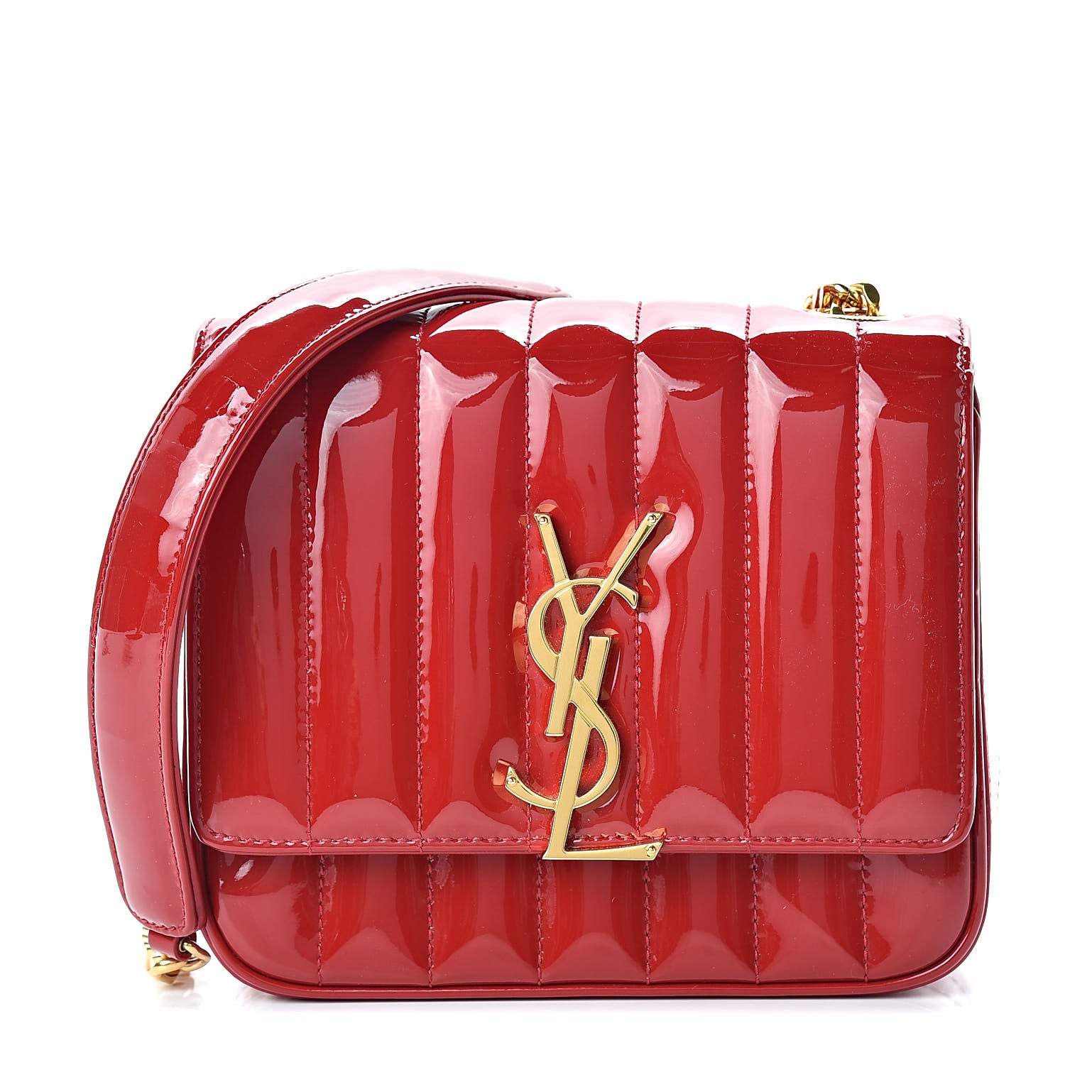 Saint Laurent Patent Matelasse Monogram Small Vicky Chain Bag Red 1 of 11
