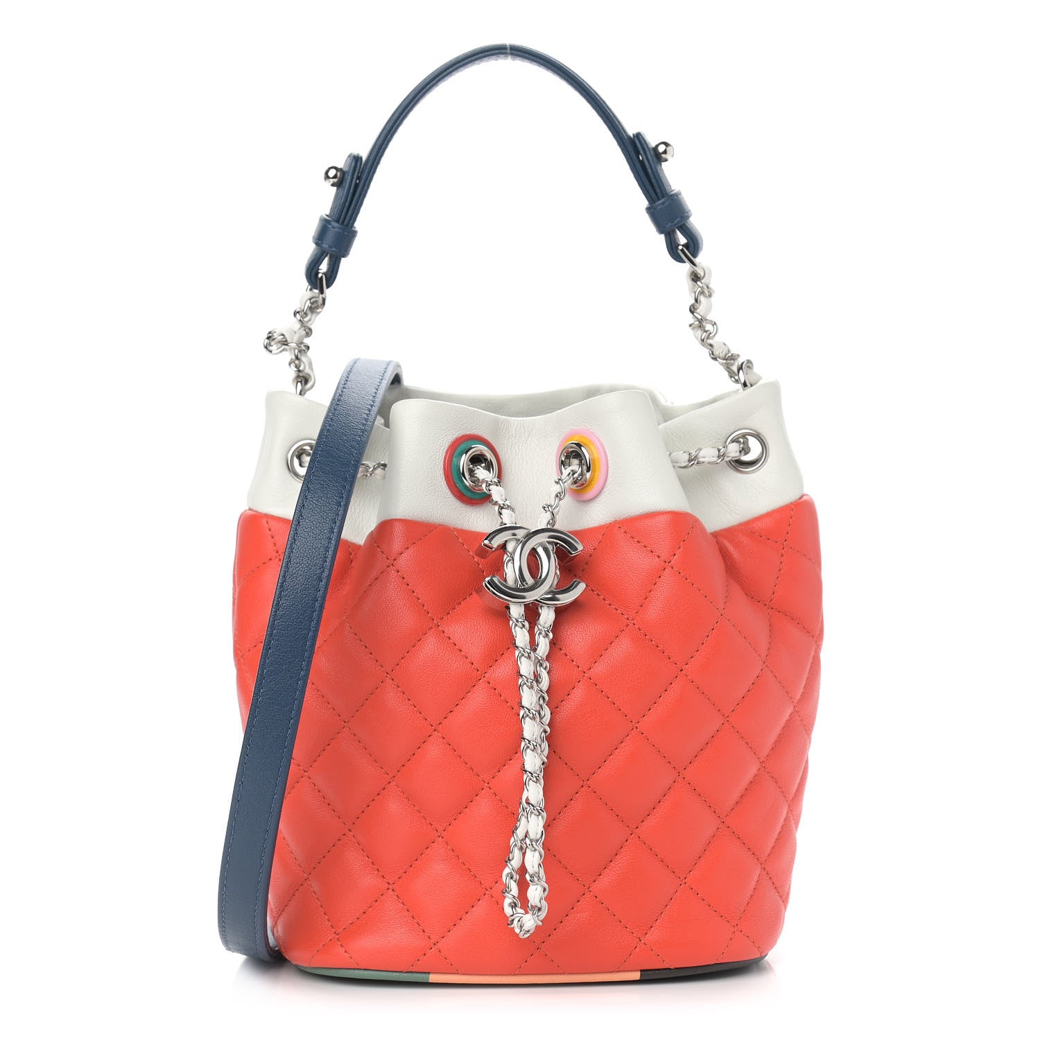 Chanel Lambskin Quilted Cuba Drawstring Tote Red White Blue 1 of 9