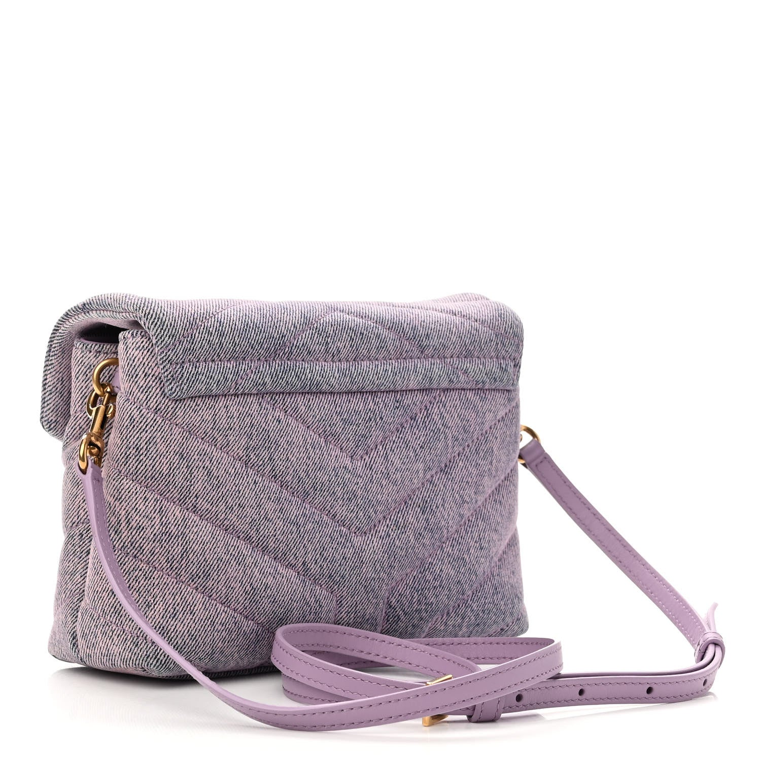 Saint Laurent Denim Y Quilted Monogram Toy Loulou Crossbody Bag Bleached Lilac 3 of 11