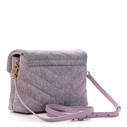 Saint Laurent Denim Y Quilted Monogram Toy Loulou Crossbody Bag Bleached Lilac 3 of 11