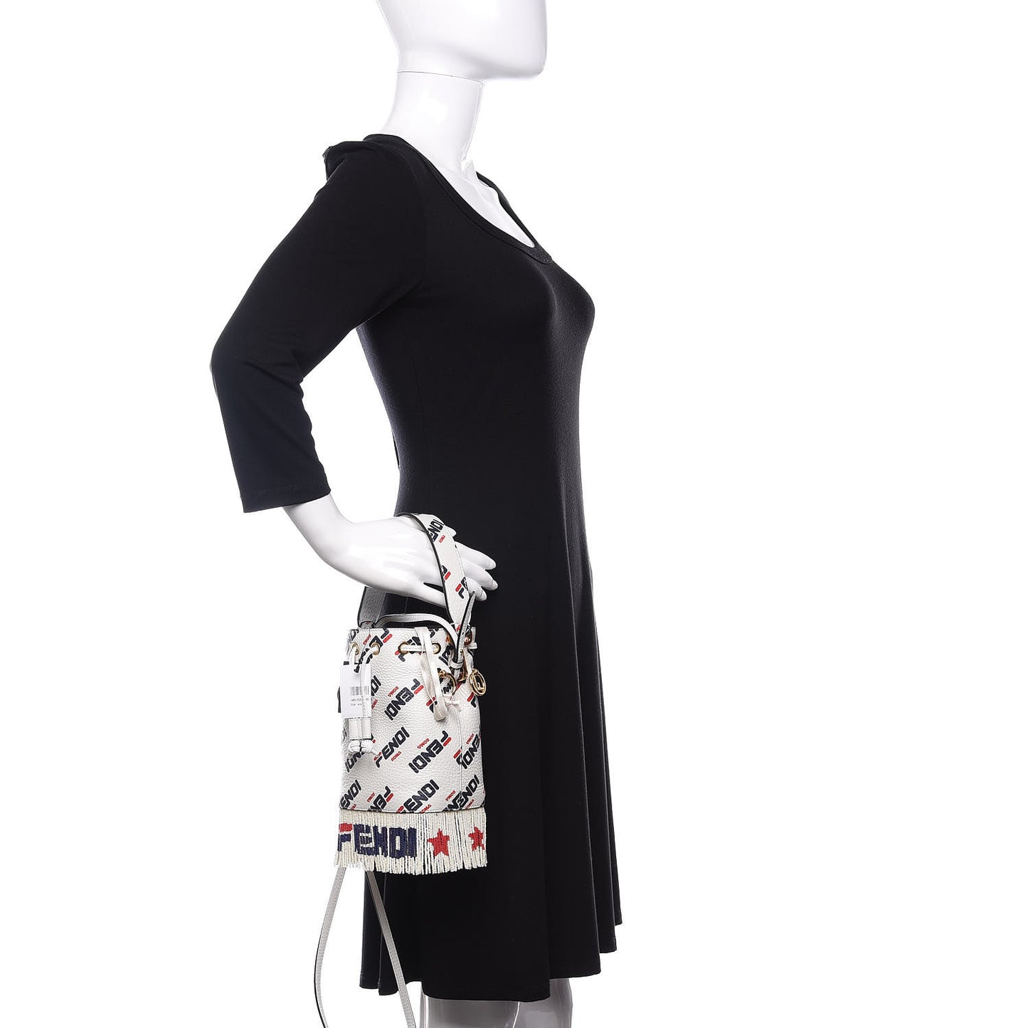 X FILA Calfskin F is Fendi Mania Fringe Mini Mon Tresor Bucket Bag White