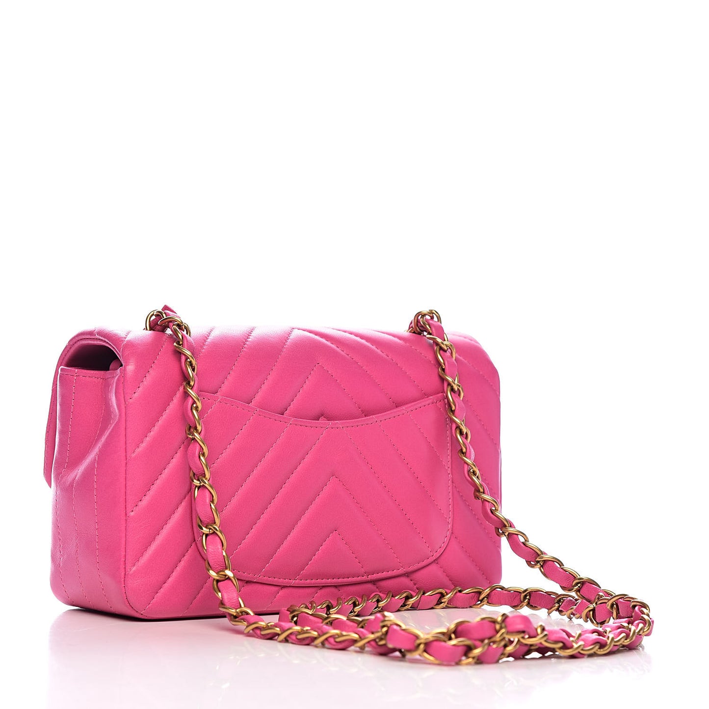 Lambskin Chevron Quilted Mini Rectangular Flap Pink