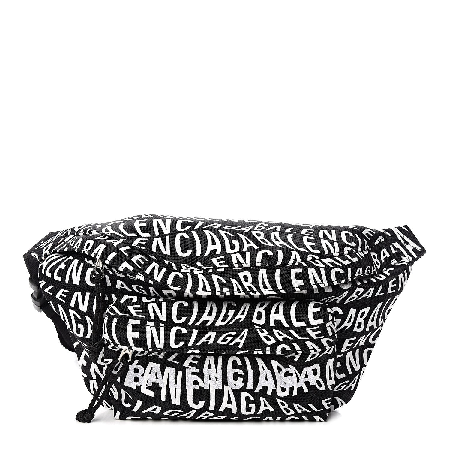 Balenciaga Nylon Wave Logo Print Wheel Beltpack Black White 1 of 9