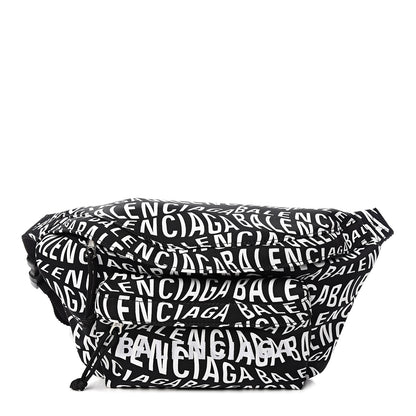 Balenciaga Nylon Wave Logo Print Wheel Beltpack Black White 1 of 9
