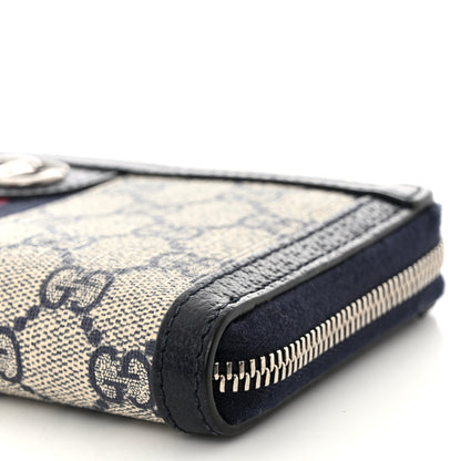 Gucci GG Supreme Monogram Textured Dollar Calfskin Web Ophidia Zip Around Wallet Beige Blue 9 of 10