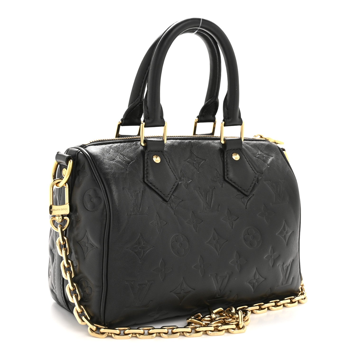 Louis Vuitton Lambskin Embossed Monogram Speedy 22 Bandouliere Black 3 of 12