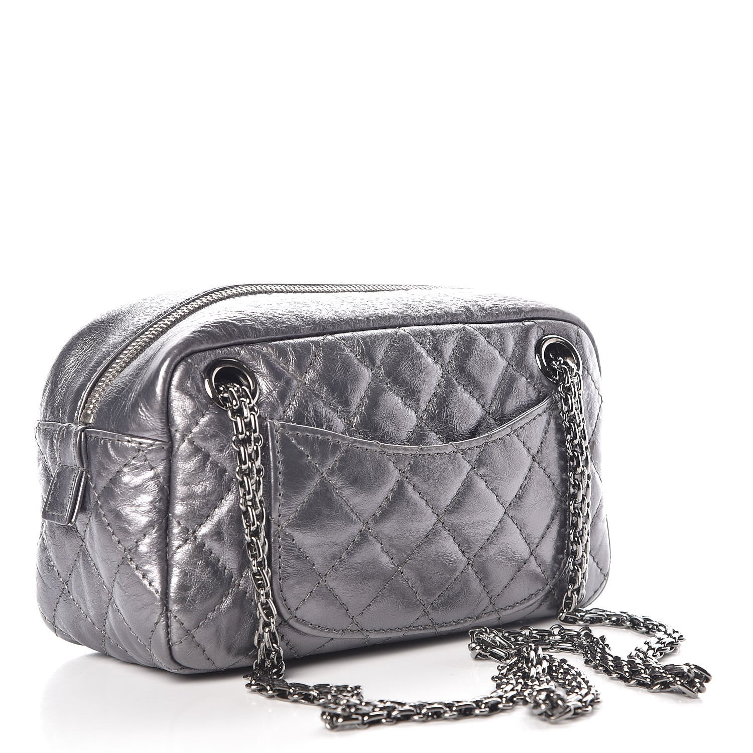 Chanel Metallic Aged Calfskin Quilted Small Reissue Camera Case Dark Silver 3 of 10