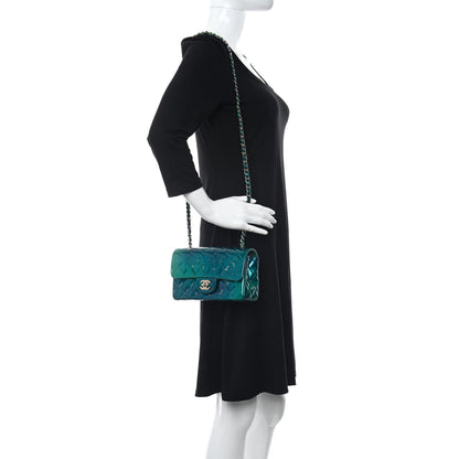 Chanel Shaded Patent Calfskin Quilted Mini Rectangular Flap Green Blue 2 of 11