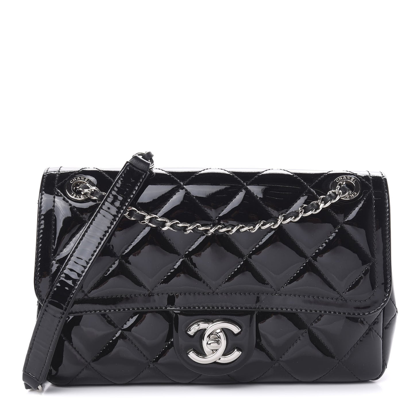 Patent Quilted Small Coco Shine Flap Black