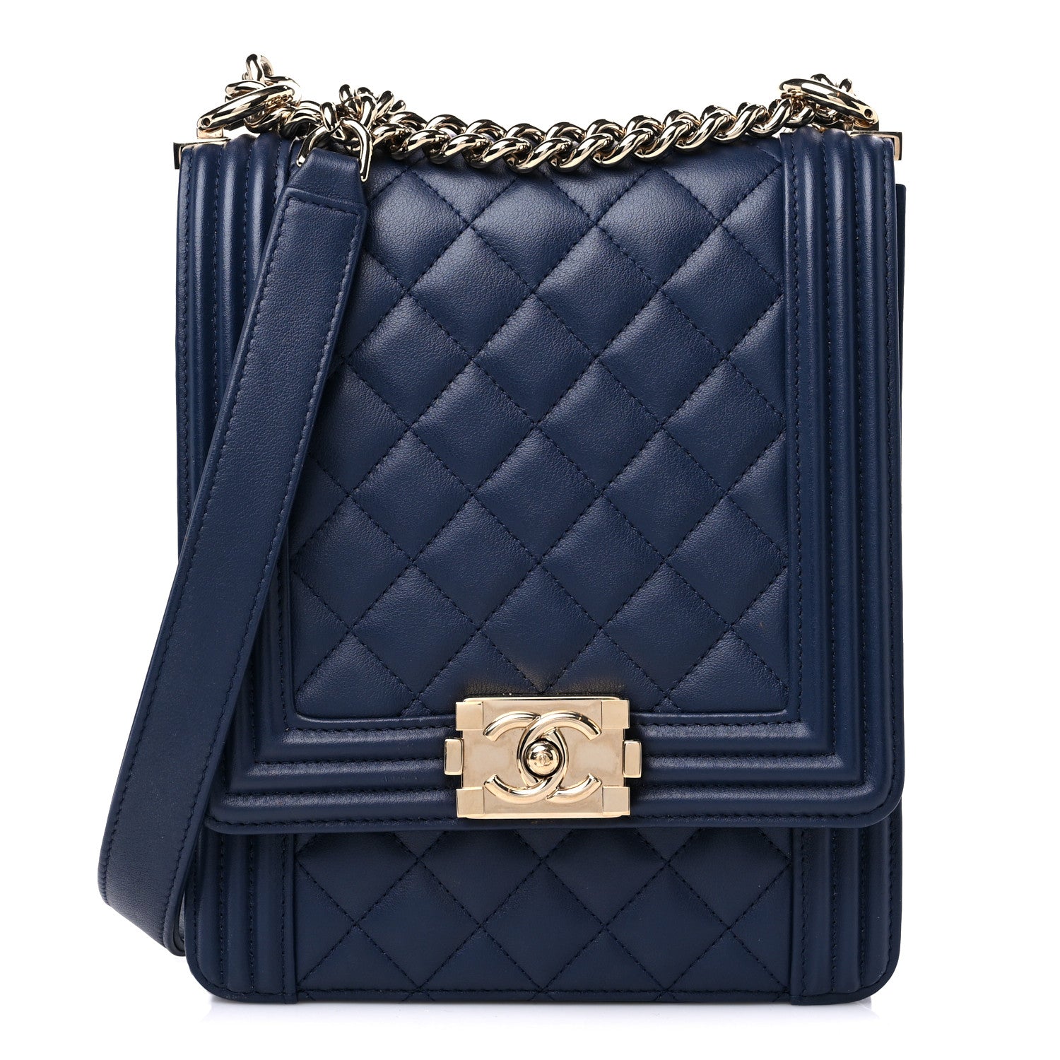 Chanel Calfskin Quilted North South Boy Flap Navy 1 of 9