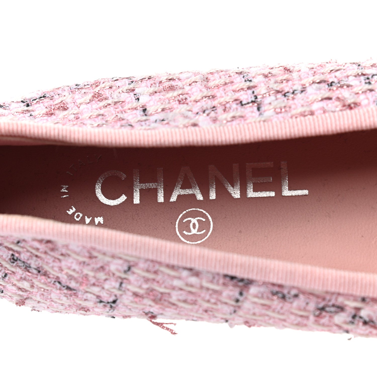 Chanel Tweed Grosgrain Cap Toe Ballerina Flats 37.5 Pink Black 7 of 8