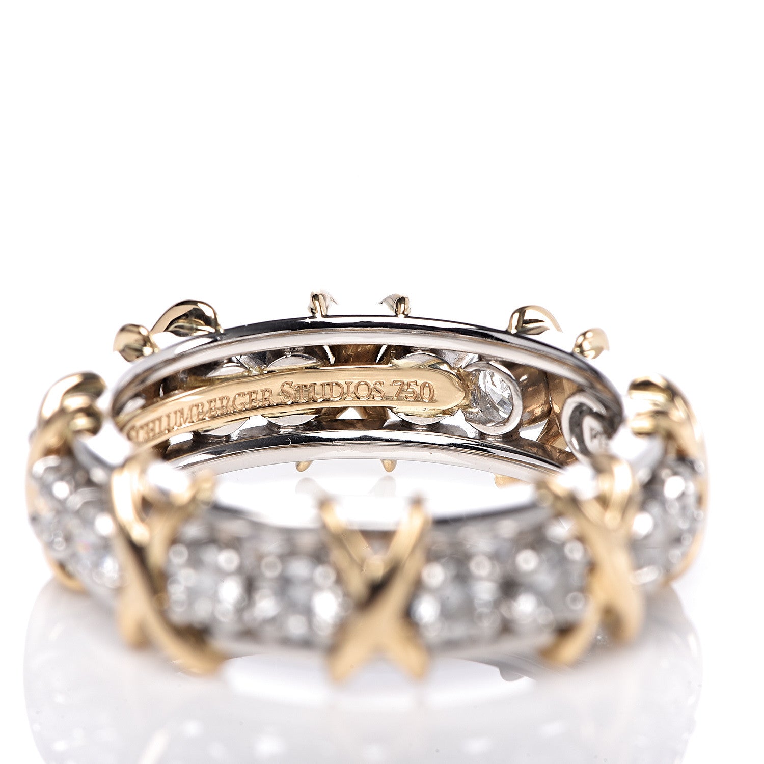 Tiffany Platinum 18K Yellow Gold Diamond Schlumberger Sixteen Stone Ring 55 7.25 6 of 7