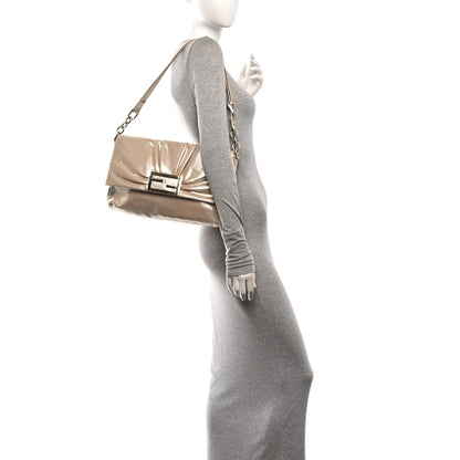 Fendi Shiny Crinkled Lambskin Mia Shoulder Flap Beige Light Gold 2 of 10