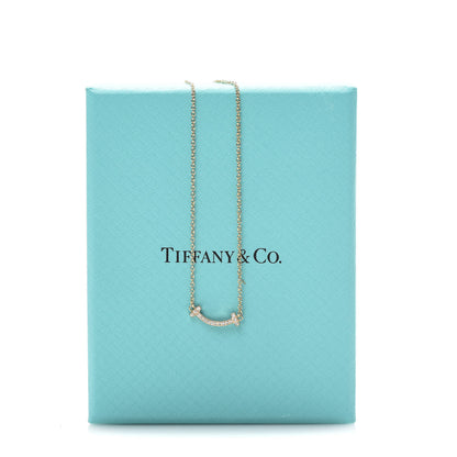 Tiffany 18K Rose Gold Diamond Mini T Smile Pendant Necklace 3 of 7